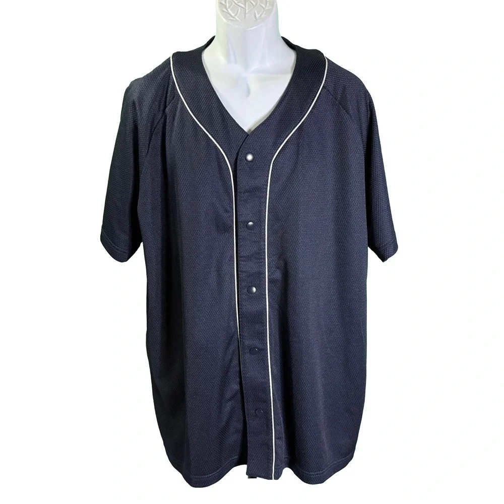 Adidas Baseball Jersey Mens 2XL Navy Blue Three Stripe Life Graphic Snap Front